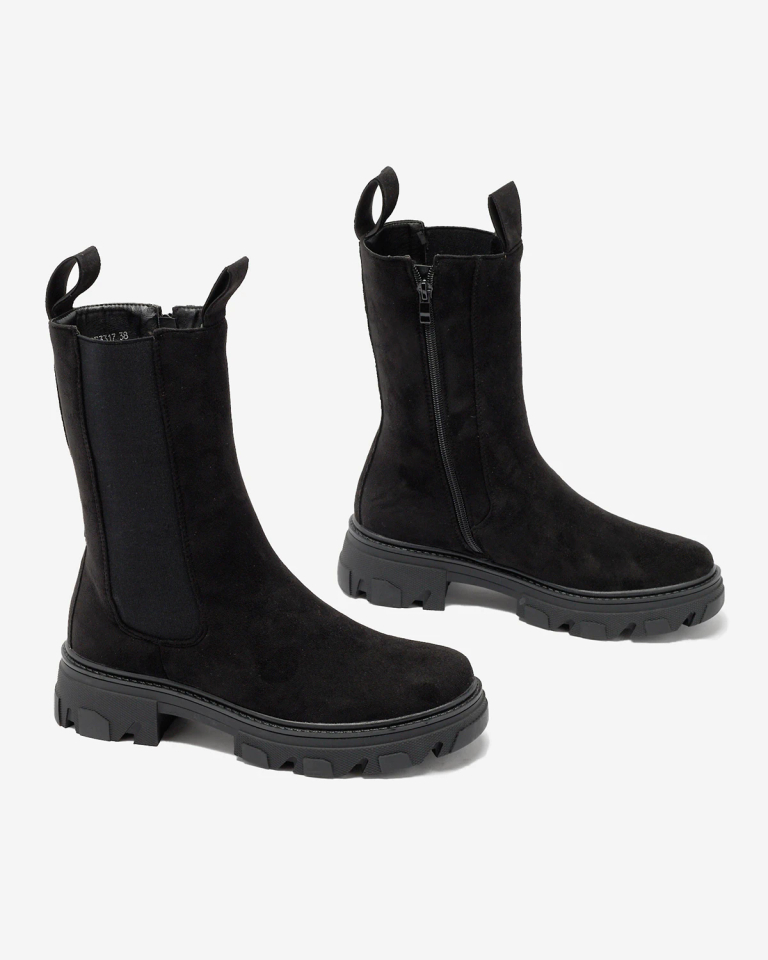 Royalfashion Schwarze hohe Damenstiefel mit flachem Absatz Sevetta