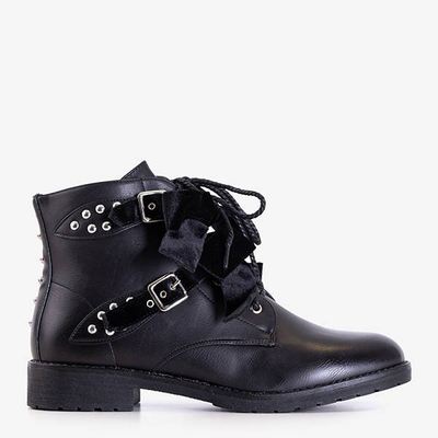 Чорні черевики з шипами та велюровими бантами Caterina - Взуття