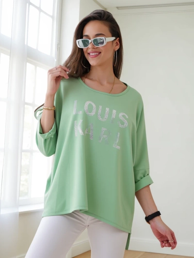 Royalfashion Damen Viskosebluse mit Strassinschriften