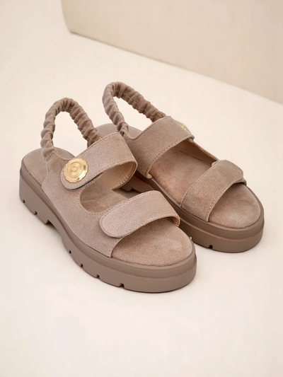 Beige Damen Plateausandalen Royalfashion Callista aus Wildleder