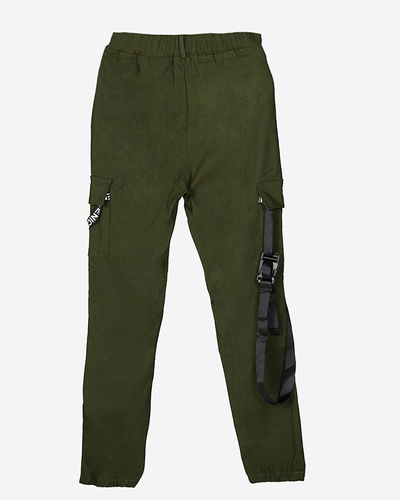 Dunkelgrüne Damen-Cargohose mit Gürtel - Kleidung