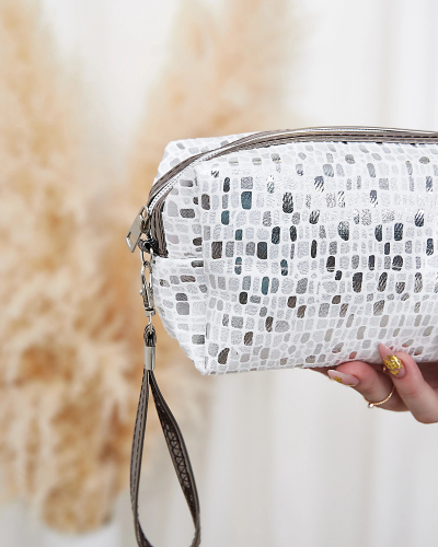 Royalfashion Gemusterte, glänzende Damen-Kosmetiktasche in Weiß