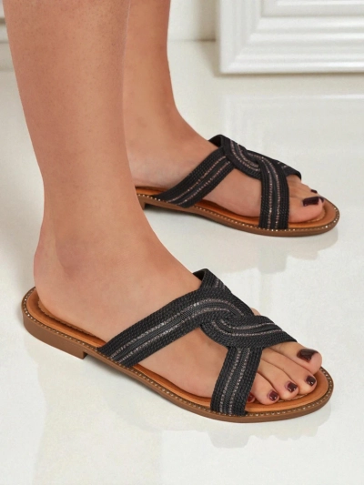 Royalfashion Damen Pantoletten Geflochten Woven Breeze