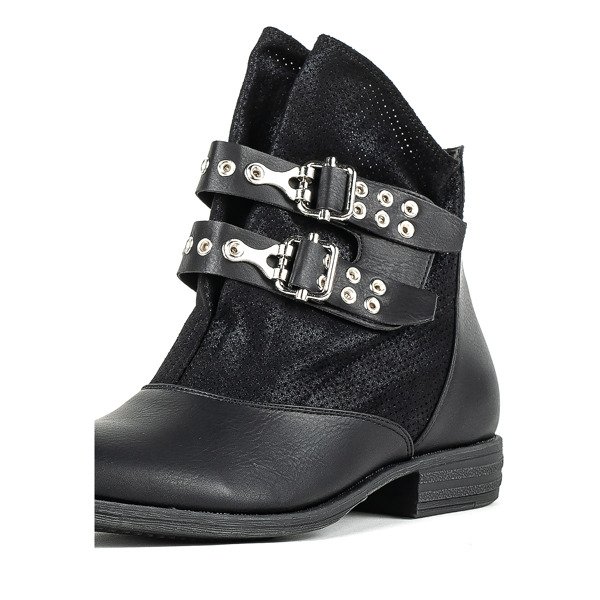 Schwarze Stiefeletten mit silbernen Halcyon-Schnallen - Schuhe