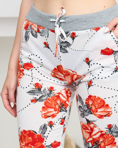 Damen 3/4 Shorts mit Blumenmuster in Weiß und Rot PLUS SIZE- Kleidung
