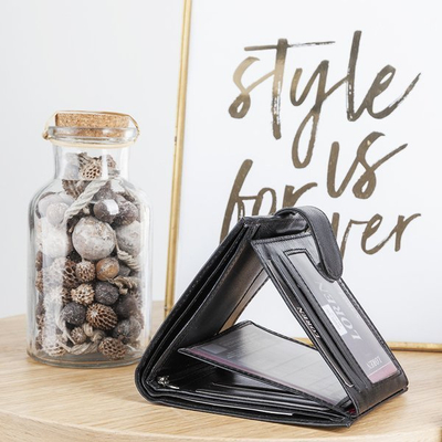 Schwarze Herrenbrieftasche mit Knopf - Brieftasche