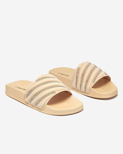 OUTLET Goldene Damenhausschuhe mit Zirkonia Mytaris - Schuhe