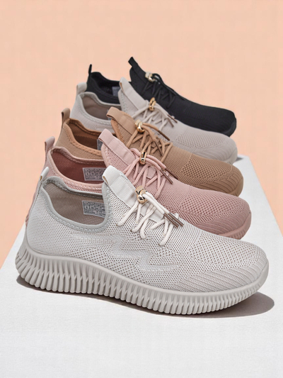 Aurelia Beige Royalfashion - Beige Damen-Sneakers Stoff zum Schnüren
