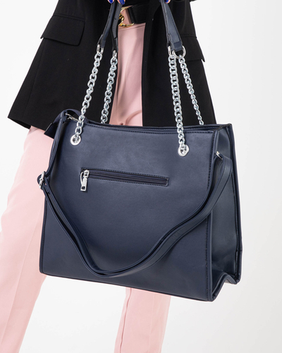 Dunkelblaue elegante Damenhandtasche mit Griffen an den Ketten - Accessoires