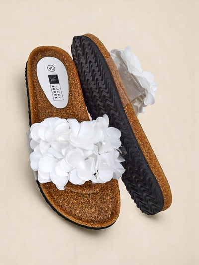 Royalfashion Damen Pantoletten mit Blümchen Flora Soft