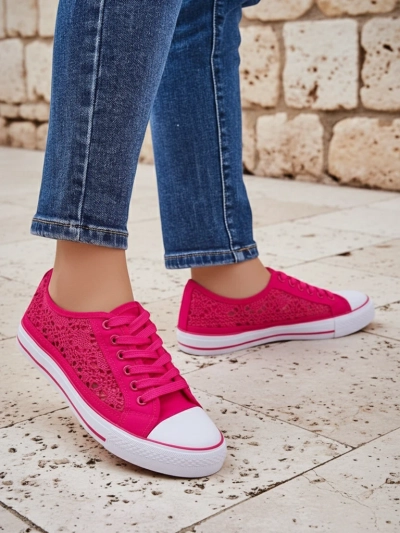 Damen Sneaker Callista Fuchsie - leichtes Gewebe, flache Sohle 2,5 cm