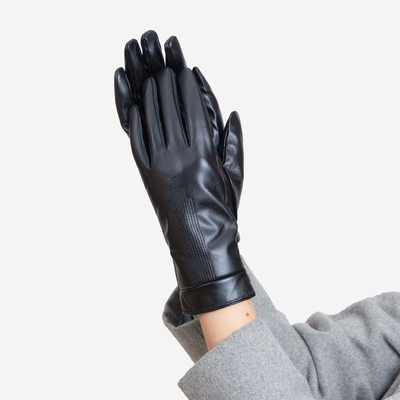 Schwarze klassische Damenhandschuhe mit Stickerei - Accessoires