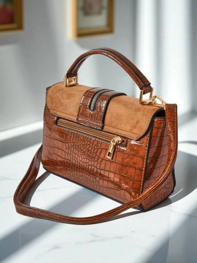Damen Handtasche Callista aus Wildleder- und Lack-Öko-Leder, braun