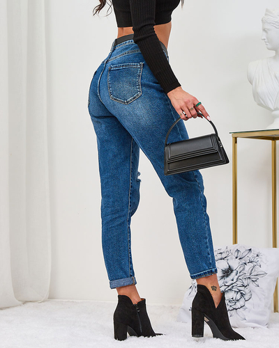 Royalfashion Blaue Damen Mom-Jeans mit Gürtel und Tasche
