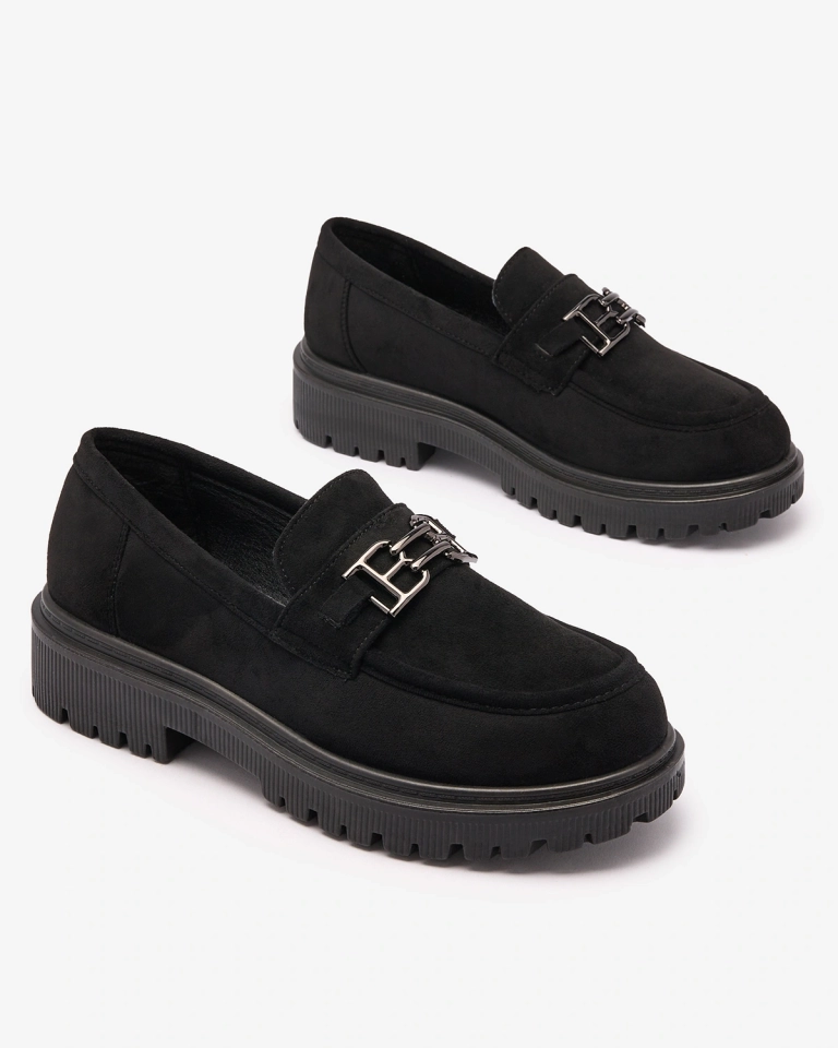 Royalfashion Damen Öko-Wildleder Mokassins mit Ornament in schwarz Aderti