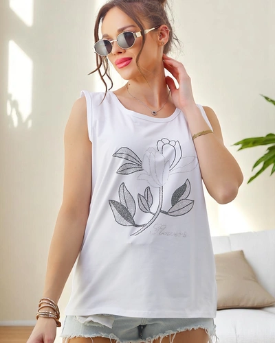 Royalfashion Baumwoll-Tanktop für Frauen mit Strassblumen