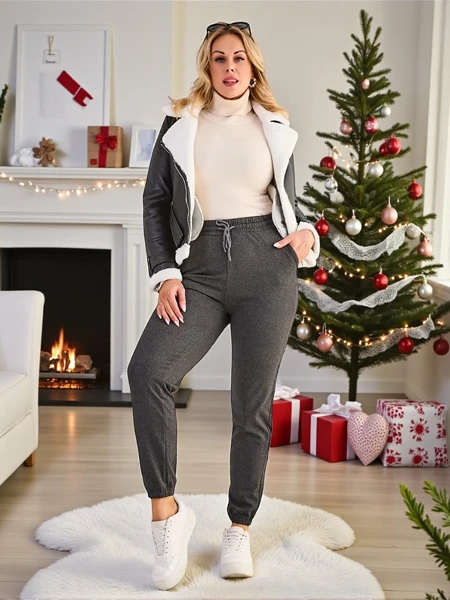 Royalfashion Damen Übergröße Fleece-Sweatpants