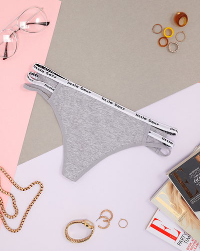 Жіночі сірі бавовняні трусики стринги в смужку - Нижня білизна