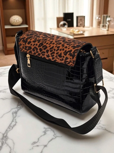 Athena Nero - stilvolle Damen Lack Handtasche mit Panthermuster