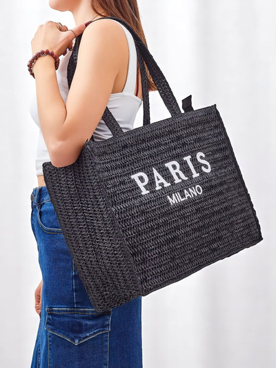 Royalfashion Große Strohtasche Damen Paris Milano Large
