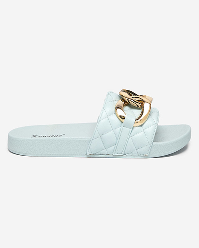 OUTLET Blaue gesteppte Damenpantoffeln mit goldener Kette Eteris - Footwear