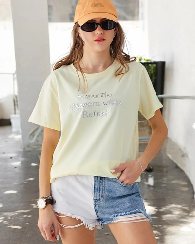 Royalfashion Damen Baumwoll T-Shirt Genieße den Moment Mit Refresh