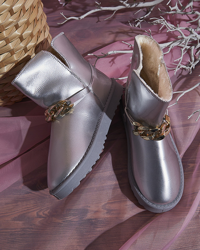 Жіночі лаковані снігоступи з екошкіри сріблястого кольору Plerussi- Footwear