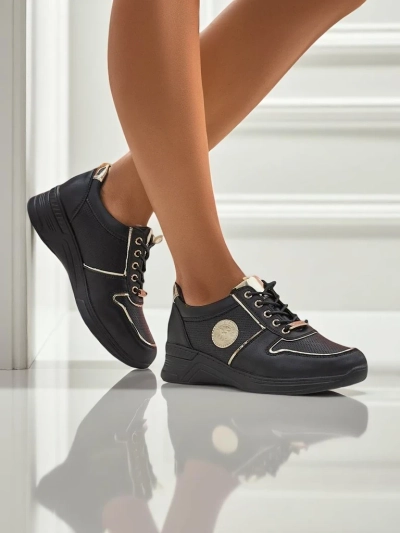 Damen-Sneakers mit Keilabsatz Callista Nero Öko-Leder schwarz