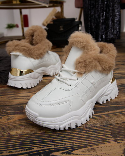 Sportliche weiße Damenschuhe mit Fell Flixi - Schuhe
