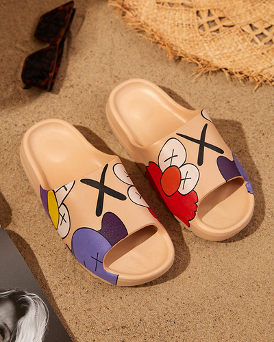 Бежеві жіночі резинові шльопанці з принтом Pfizz