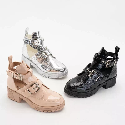 OUTLET Beige Damenstiefel mit Lerika-Prägung - Schuhe