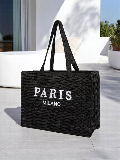 Royalfashion Große Strohtasche Damen Paris Milano Large