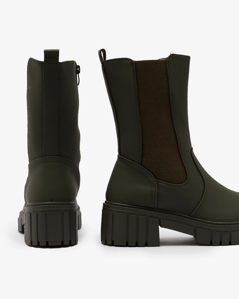 Royalfashion Dunkelgrüne matte hohe Damenstiefel Dirmany