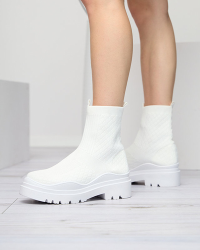 Weiße Damenstiefel mit flachem Absatz Seritis - Footwear