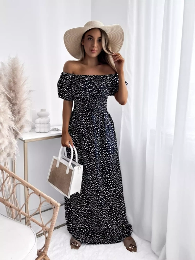 Marineblaues Damen Maxikleid mit Erbsen- Kleidung