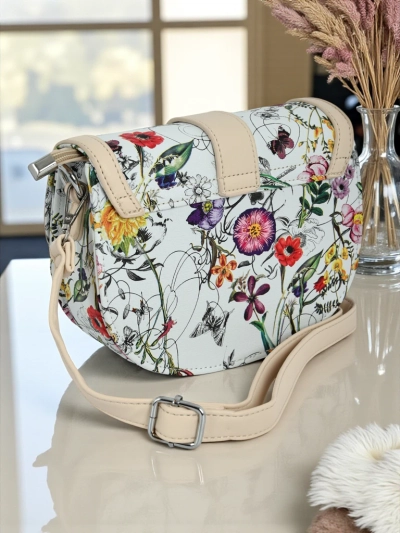 Royalfashion Kleine Damenhandtasche aus Öko-Leder mit Blumenmuster Ori Elle