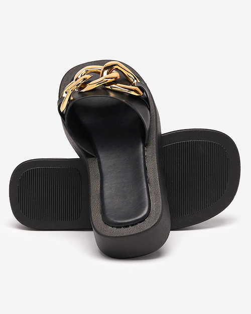 Жіночі чорні тапочки із золотим ланцюжком Reteris - Взуття