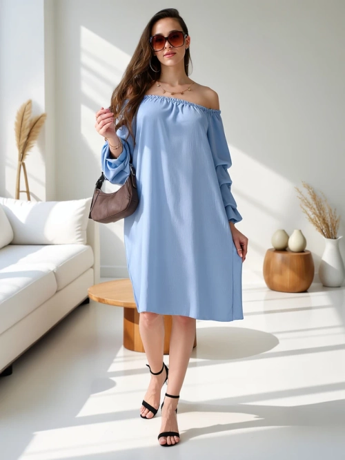 Royalfashion Гладка жіноча сукня в іспанському стилі з рюшем