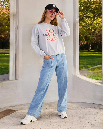 Royalfashion Damen Sweatshirt aus Baumwolle mit dünnem Druck