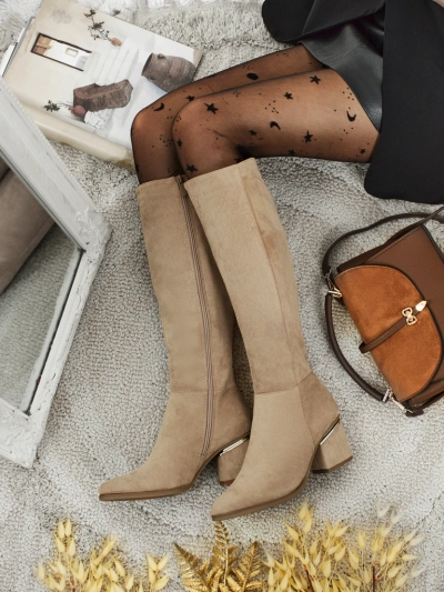 Damen Öko-Wildleder Stiefel mit Blockabsatz Niefio