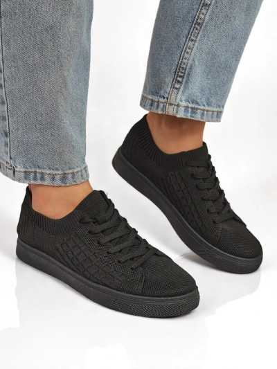 Royalfashion Demetra – schwarze Damen-Sneakers aus Stoff mit flacher Sohle
