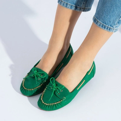 OUTLET Grüne Damen Mokassins mit Norami Bindung - Schuhe