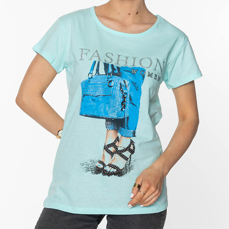 Mintfarbenes Damen-T-Shirt mit FASHION-Clothing-Aufdruck