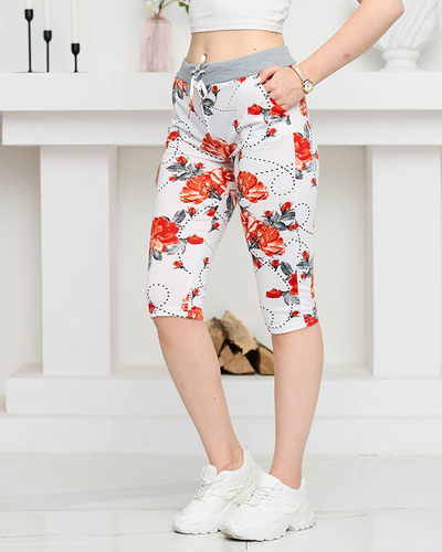 Damen 3/4 Shorts mit Blumenmuster in Weiß und Rot PLUS SIZE- Kleidung