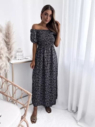 Schwarzes Midikleid mit Blumenmuster - Kleidung