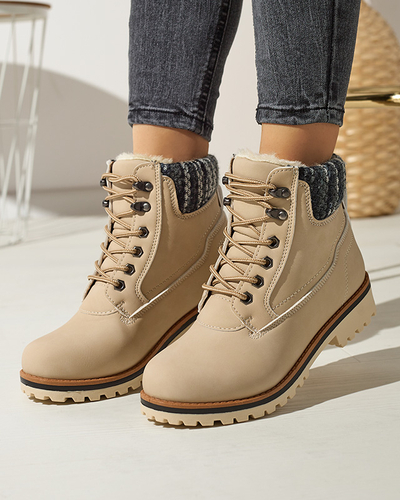 Черевики жіночі утеплені типу траппер бежеві Ebrac- Footwear