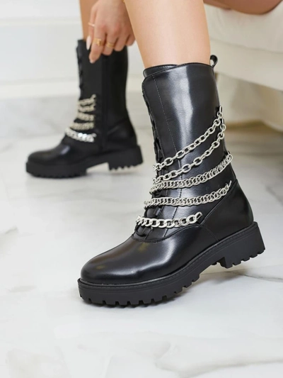 Royalfashion Damen Baggerstiefel in schwarz Goserre
