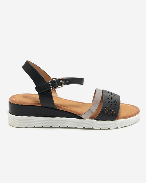 Чорні жіночі босоніжки на низькій танкетці Dotif - Взуття