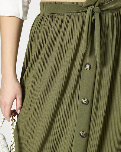 Dunkelgrüner Damen-Falten-Maxirock mit Knöpfen - Kleidung