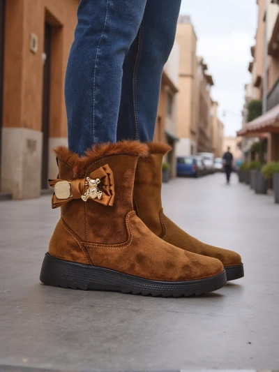 Royalfashion Damen Schneestiefel mit einer Schleife Kiebbi